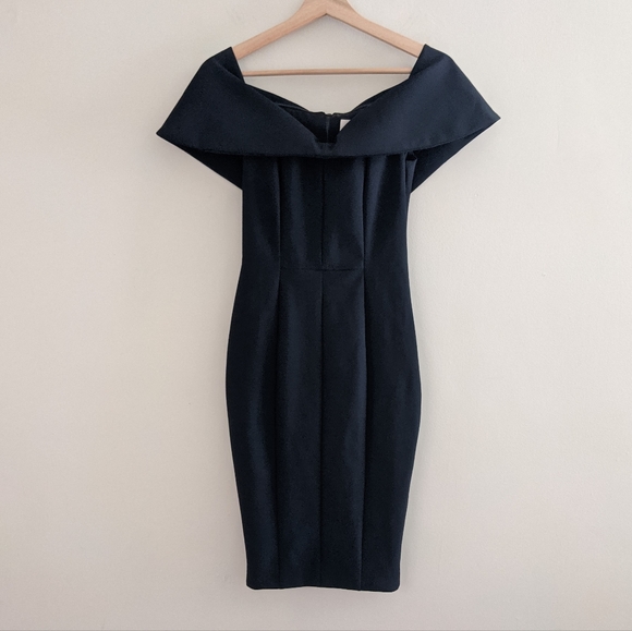 MISHA Off the Shoulder Sheath Black Dress - Picture 5 of 13